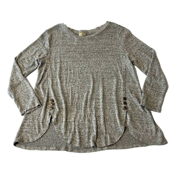 Misia Womens Large Gray Marbled Long Sleeve Rayon Blend Tunic Top Button Accents - Picture 1 of 12